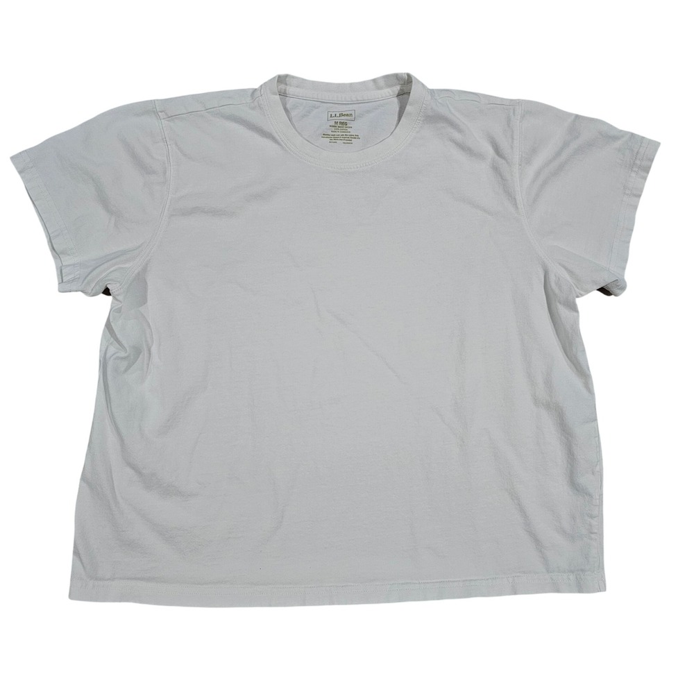 LL Bean Women Medium Light Gray Cotton Short Sleeve T-Shirt Basic Crew Neck